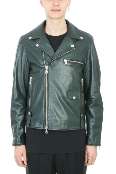Shop Low Brand Pin Green Leather Jacket