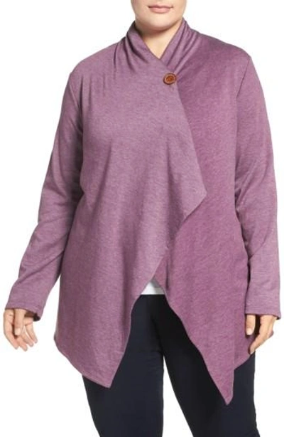 Shop Bobeau One-button Fleece Cardigan In Heather Purple