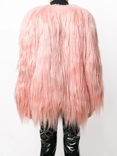 Shop Numerootto Oversized Furry Coat - Pink & Purple