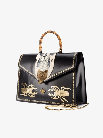 Broche Beetle Print Top Handle Bag In Black
