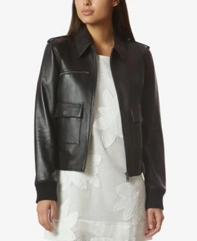 Shop Avec Les Filles Leather Bomber Jacket In Black