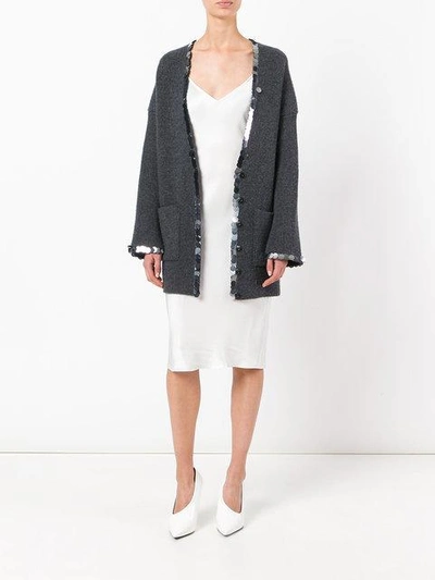 Shop Christopher Kane Sequin Trim Cardigan In Grey