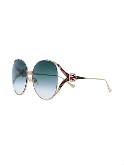 Shop Gucci Oversized Round Frame Sunglasses In Metallic