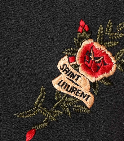Shop Saint Laurent Embroidered Cotton Bomber Jacket In Black