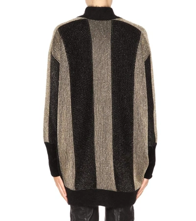 Shop Balmain Belted Metallic Cardigan In Black