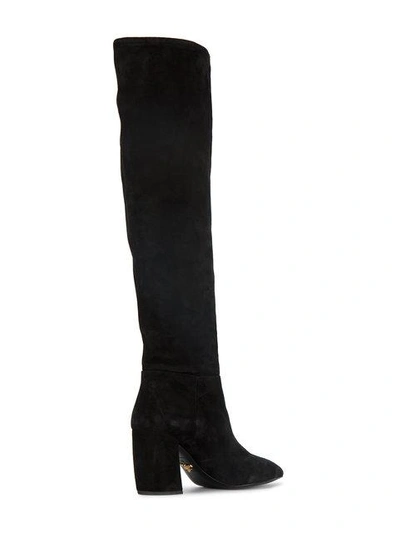 Shop Prada Black 110 Suede Knee Boots