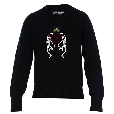 Shop Dolce & Gabbana Wool Embroidered King Of Love Embroidery In Black