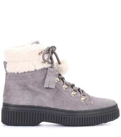 Shop Tod's Suede Ankle Boots In Grey