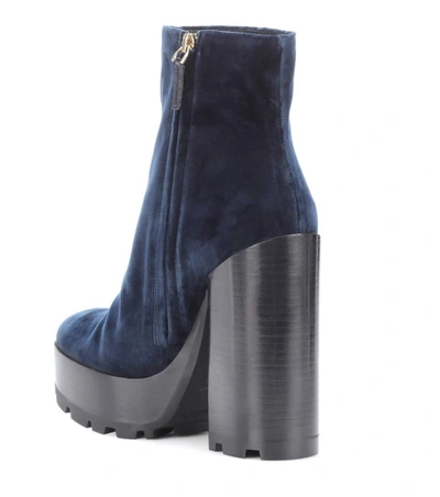 Shop Jil Sander Velvet Plateau Ankle Boots In Blue