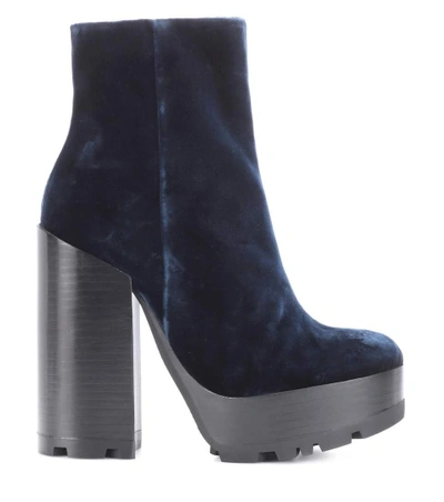 Shop Jil Sander Velvet Plateau Ankle Boots In Blue