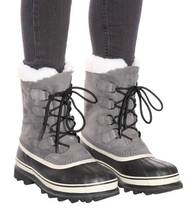 Shop Sorel Caribou® Leather And Rubber Boots In Grey