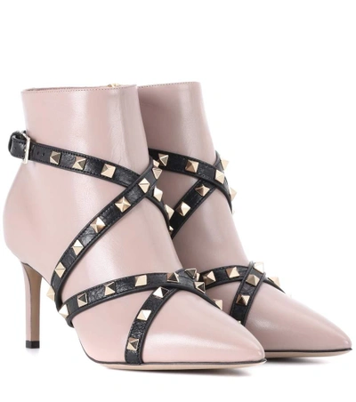 Shop Valentino Studwrap Leather Ankle Boots In Pink