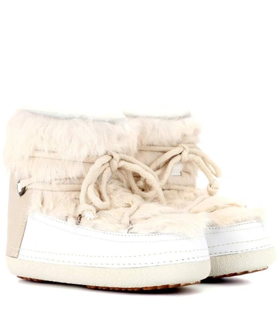 Shop Inuikii Rabbit Low Fur-lined Leather Boots In White