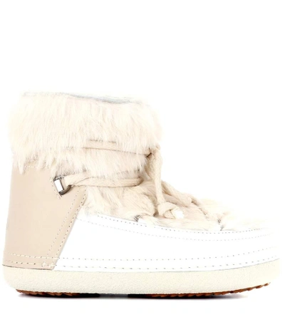 Shop Inuikii Rabbit Low Fur-lined Leather Boots In White