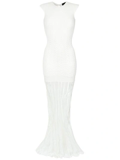 Shop Andrea Bogosian Panelled Knit Long Dress In White