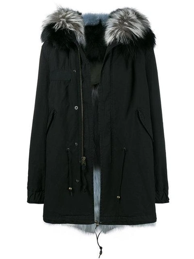 Shop Mr & Mrs Italy Black Blue Fur Trim Hooded Parka