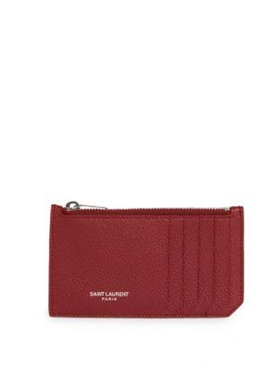 Shop Saint Laurent Fragments Leather Zip Card Case In Red