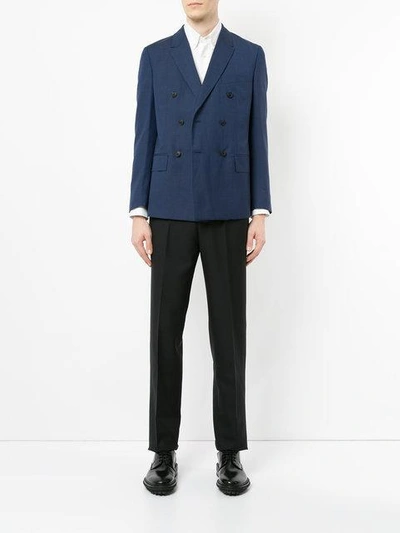 Shop Kent & Curwen Double Breasted Blazer In Blue