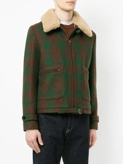Shop Kent & Curwen Furry Collar Coat In Green