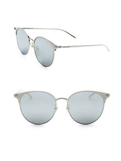 Shop Saint Laurent Engraved Logo Sunglasses In Silver