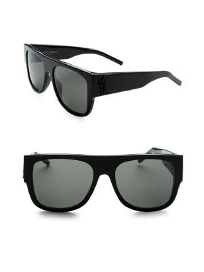 Shop Saint Laurent Squared Flat Top Sunglasses In Black
