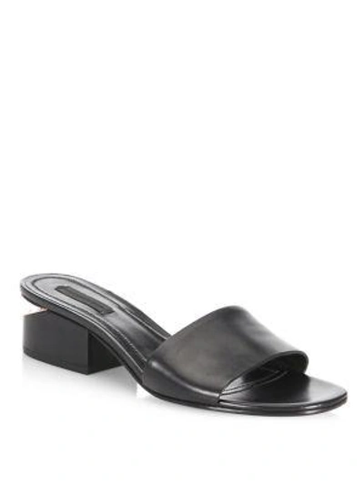 Shop Alexander Wang Lou Leather Low-heel Slides In Black