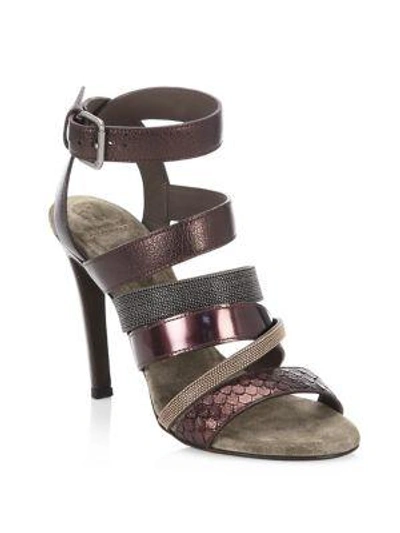 Shop Brunello Cucinelli Leather Ankle-strap Sandals In Black Cherry