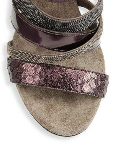 Shop Brunello Cucinelli Leather Ankle-strap Sandals In Black Cherry
