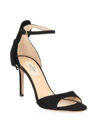 Shop Valentino Pretty Bow Ankle Strap Suede Sandals In Black