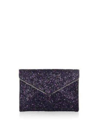Shop Rebecca Minkoff Glitter Leo Leather Clutch In Purple Multi