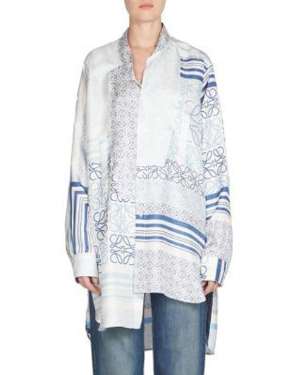 Shop Loewe Asymmetric Patch Shirt In Blue-white