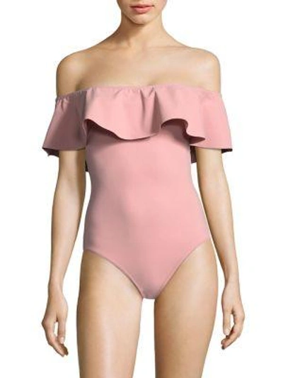Shop Karla Colletto Swim One-piece Ruffle Swimsuit In Blush