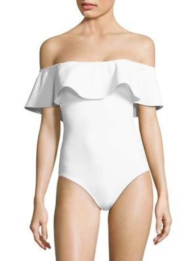 Shop Karla Colletto Swim One-piece Ruffle Swimsuit In White