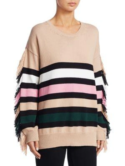 Shop N°21 Striped Fringe Sweater In Cipria