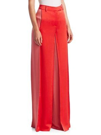 Shop Valentino Hammered Satin Side Panel Flare Trousers In Poppy