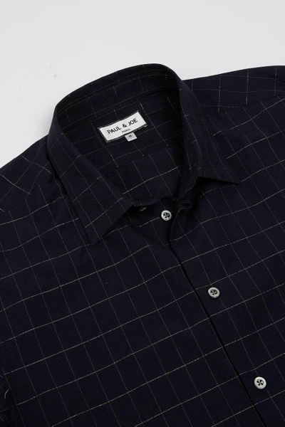 Paul & Joe Metallic Checked Cotton-blend Shirt In Midnight-blue And Silver