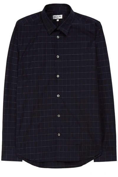 Shop Paul & Joe Metallic Checked Cotton-blend Shirt In Midnight-blue And Silver