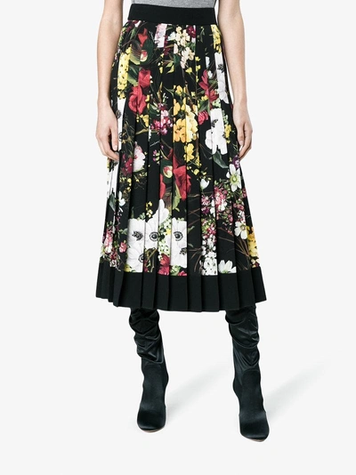 Shop Dolce & Gabbana High Waist Floral Print Pleated Skirt In Black