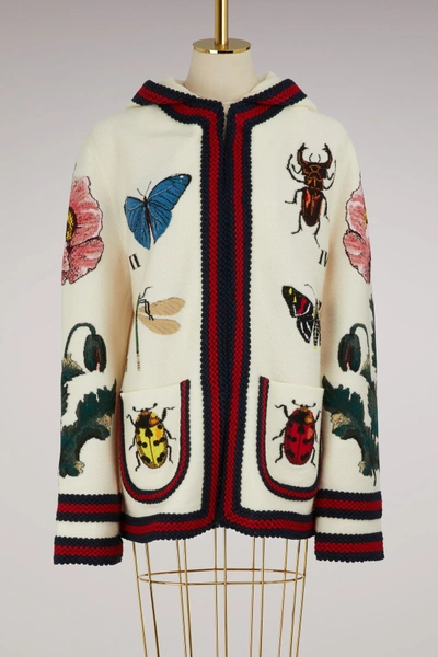Shop Gucci Wool Embroidered Cardigan In White