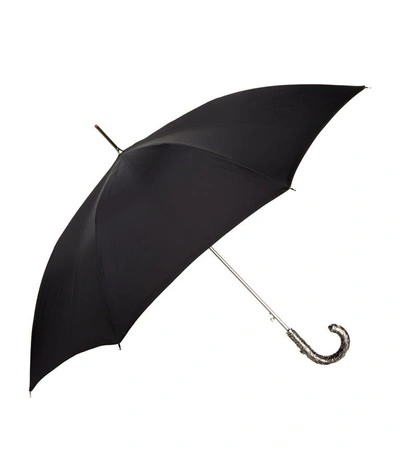 Shop Mcq By Alexander Mcqueen Embossed Metal Handle Tall Umbrella In Black