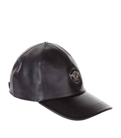 Shop Versace Leather Cap In Black