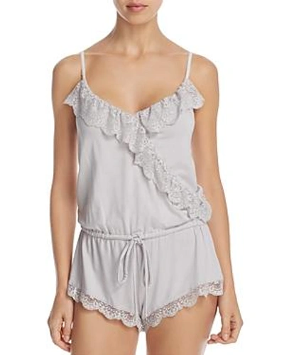 Shop Eberjey Talia Ruffle Teddy Romper In Oyster Gray