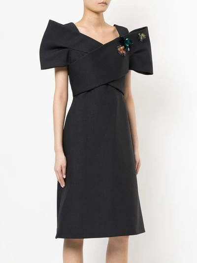 Shop Delpozo Bow Embellished Dress In Black