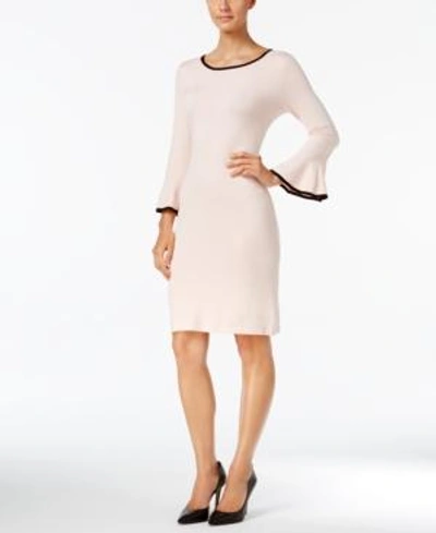 Shop Calvin Klein Two-tone Bell-sleeve Sweater Dress In Char Blk