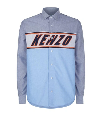 Shop Kenzo Knit Logo Panel Shirt In Blue