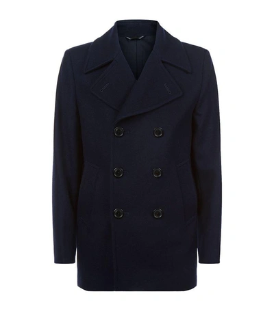 Shop Gieves & Hawkes Double Breasted Pea Coat In Navy