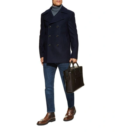 Shop Gieves & Hawkes Double Breasted Pea Coat In Navy
