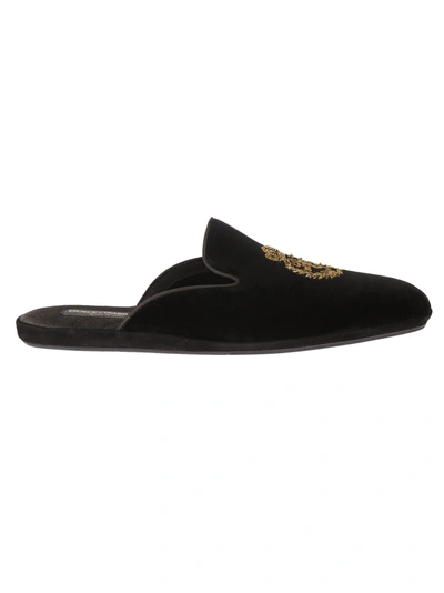 Shop Dolce & Gabbana Crest Crowned Logo Slippers In Nero