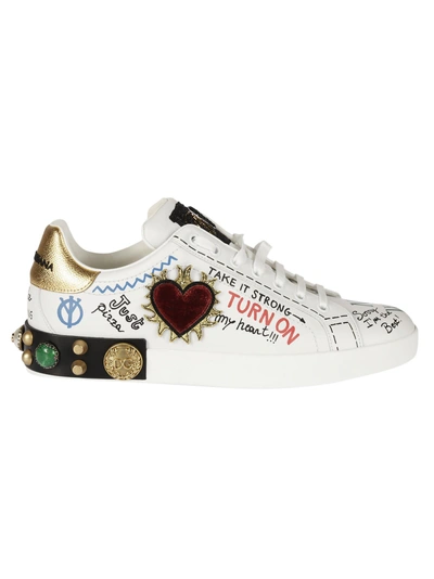 Shop Dolce & Gabbana Customised Low-top Sneakers In Bianco-oro
