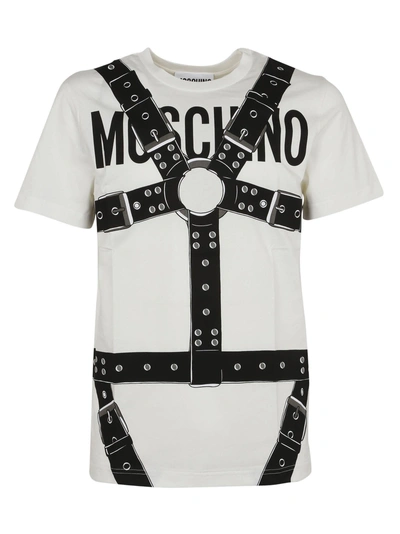 Shop Moschino Harness Print T-shirt In Bianco-nero